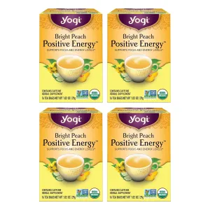 Yogi Tea Bright Peach Positive Energy Tea - 16 Tea Bags per Pack (4 Packs) - Organic Tea to Support Focus & Energy - Includes Oolong Tea Leaf, White Hibiscus Flower, Rose Hips & More