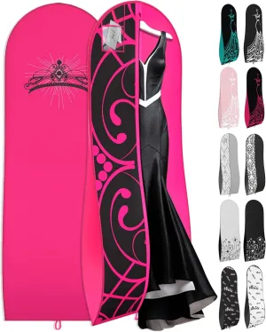 Your Bags Women’s Dress and Gown Garment Bag -72”x24” and 10” Tapered Gusset Prom Bags (Hot Pink and Black Tiara Panel)