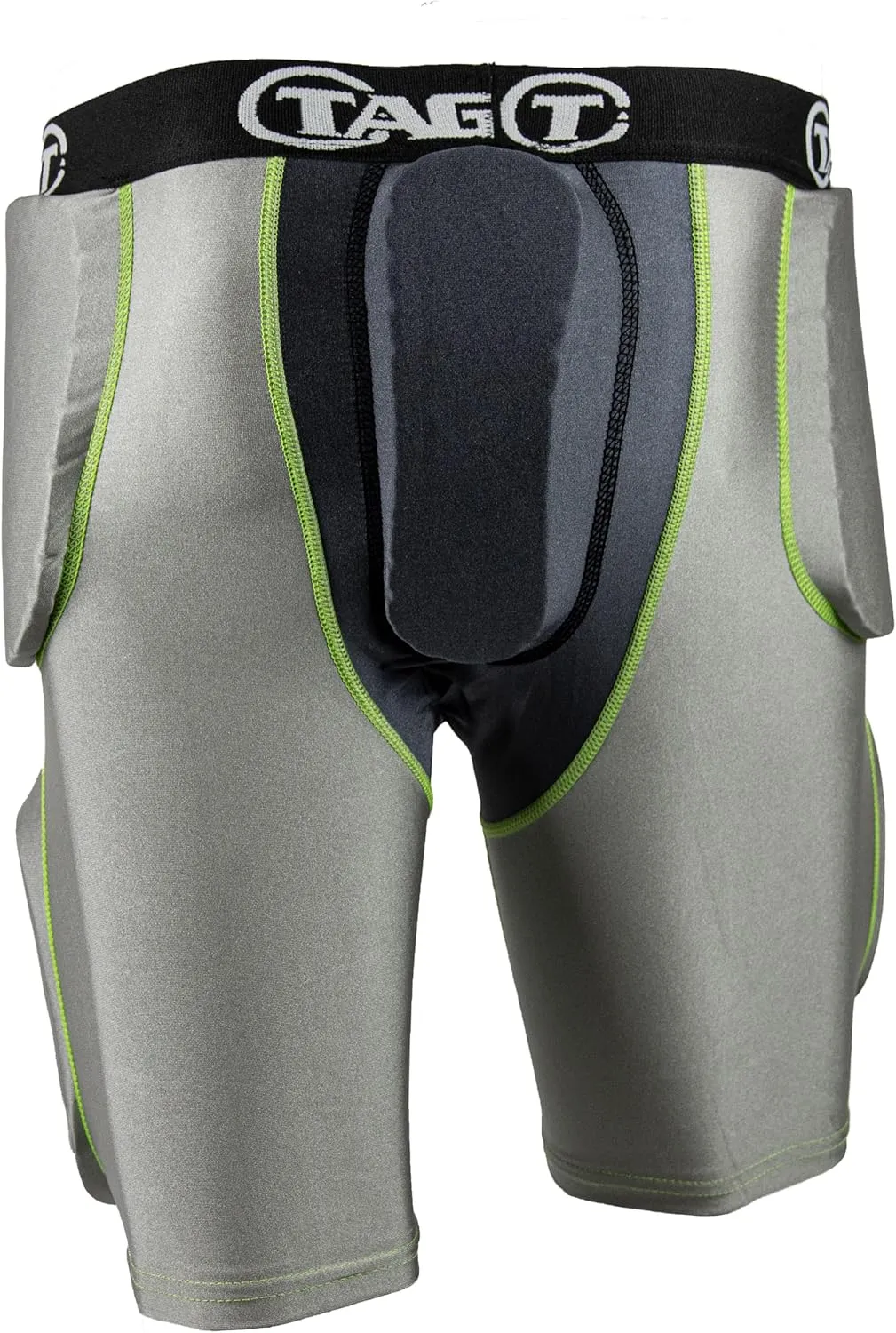 Youth 5-Pad Integrated Girdle - Moisture-Wicking Compression Girdle for Football - Cup Pocket - Sewn-in Hip, Tail, and Thigh Pads - Grey with Black Elastic Waistband