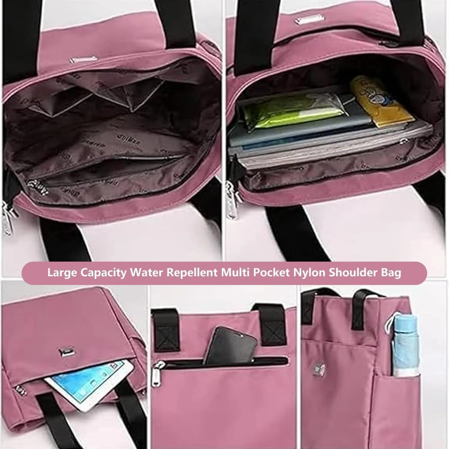 Zcjeaneviln Bag Waterproof, 2025 Large Capacity Waterproof Multi Pocket Nylon Shoulder Bag, Stylish and Lightweigh (Pink)