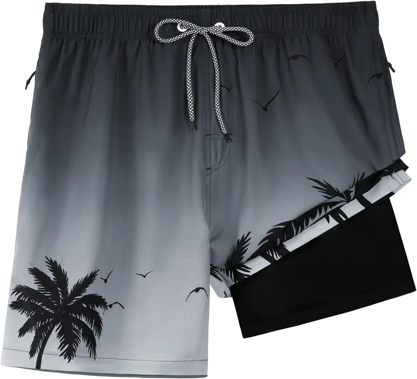 zeetoo Mens Swim Trunks with Compression Liner 5" Inseam Quick Dry Beach Shorts with Zipper Pockets