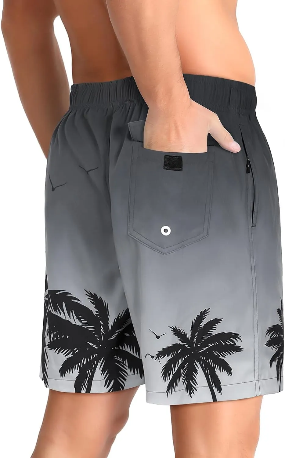 zeetoo Mens Swim Trunks with Compression Liner 5" Inseam Quick Dry Beach Shorts with Zipper Pockets