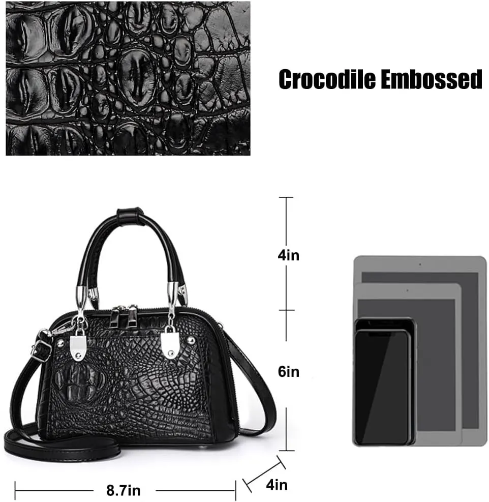 ZiMing Women Handbag Crocodile Embossed Purse Leather Satchel Bag Top Handle Bags Ladies Crossbody Shoulder Bag Medium Tote