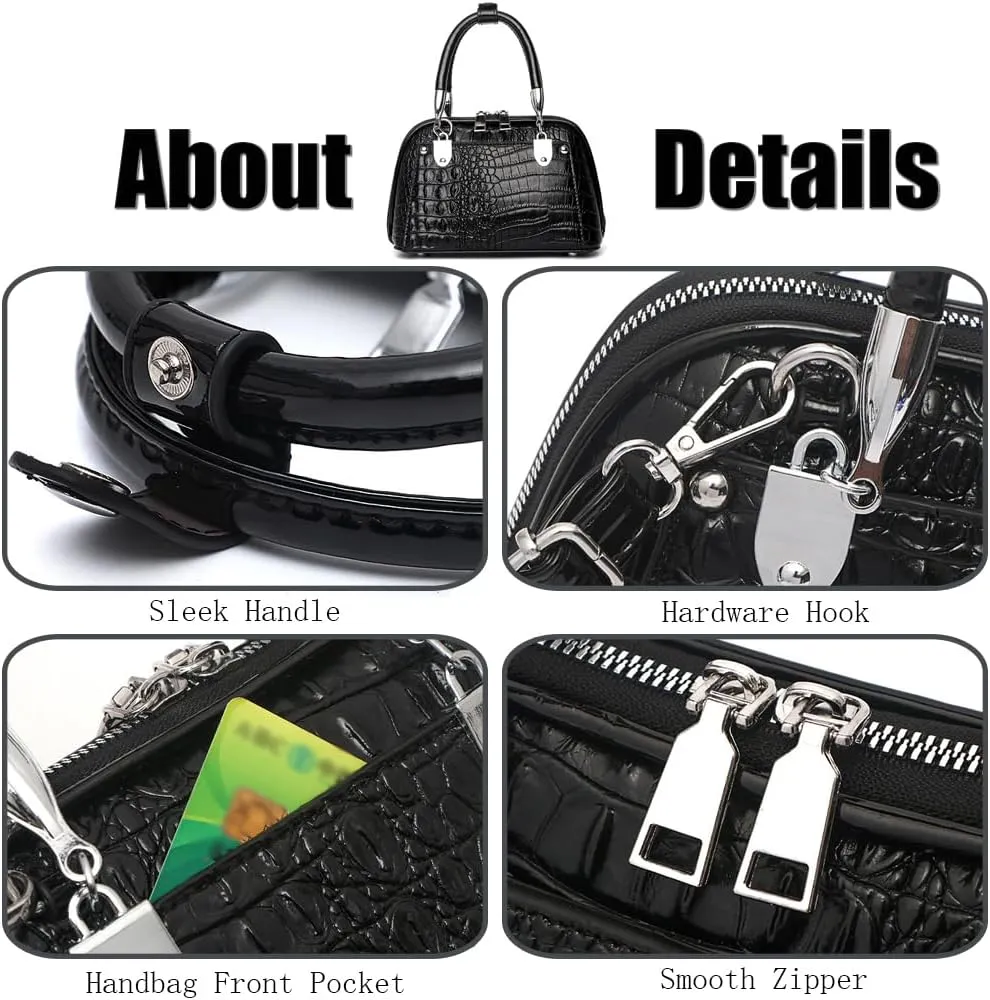 ZiMing Women Handbag Crocodile Embossed Purse Leather Satchel Bag Top Handle Bags Ladies Crossbody Shoulder Bag Medium Tote
