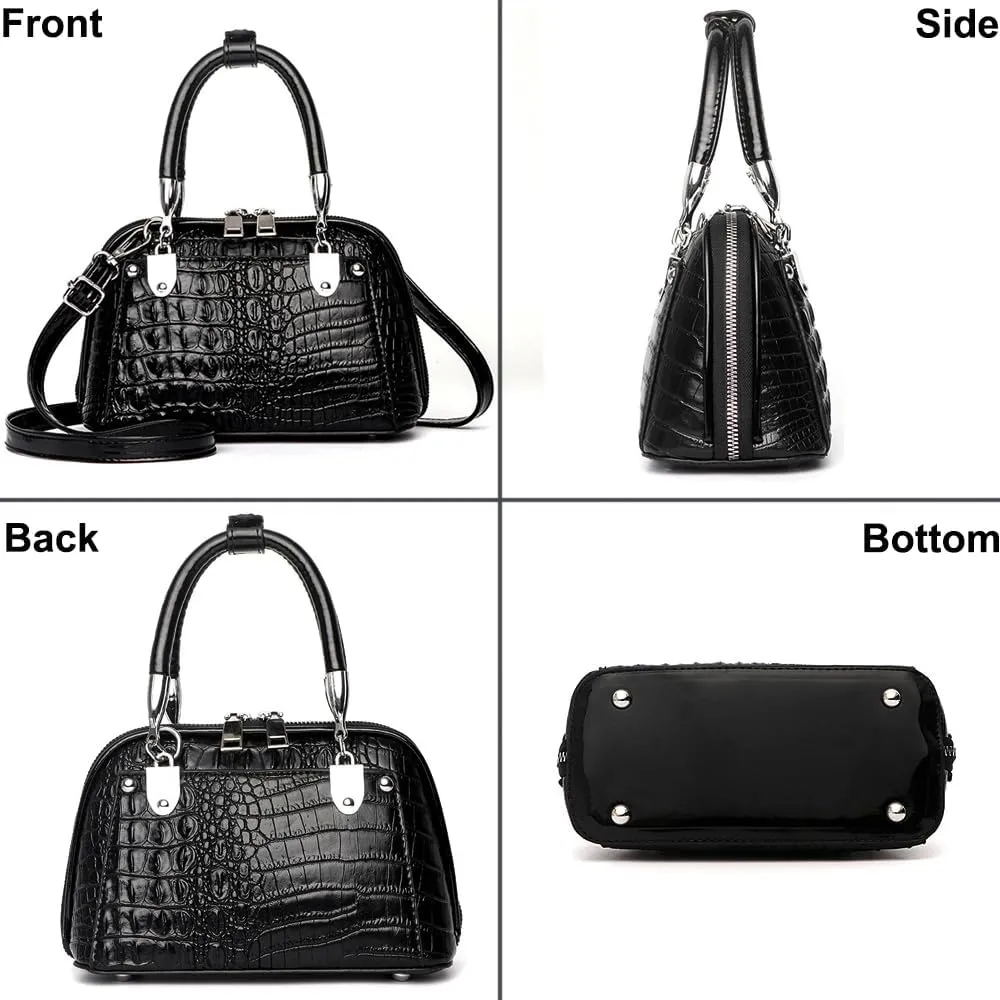 ZiMing Women Handbag Crocodile Embossed Purse Leather Satchel Bag Top Handle Bags Ladies Crossbody Shoulder Bag Medium Tote