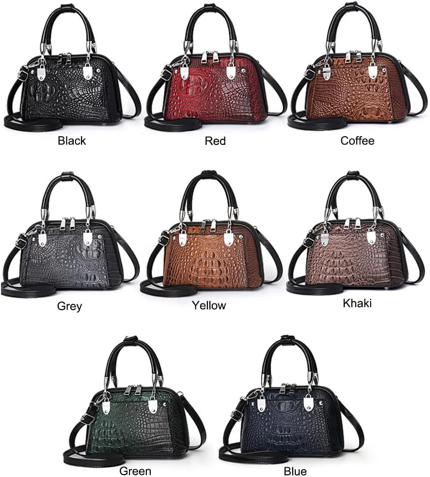 ZiMing Women Handbag Crocodile Embossed Purse Leather Satchel Bag Top Handle Bags Ladies Crossbody Shoulder Bag Medium Tote
