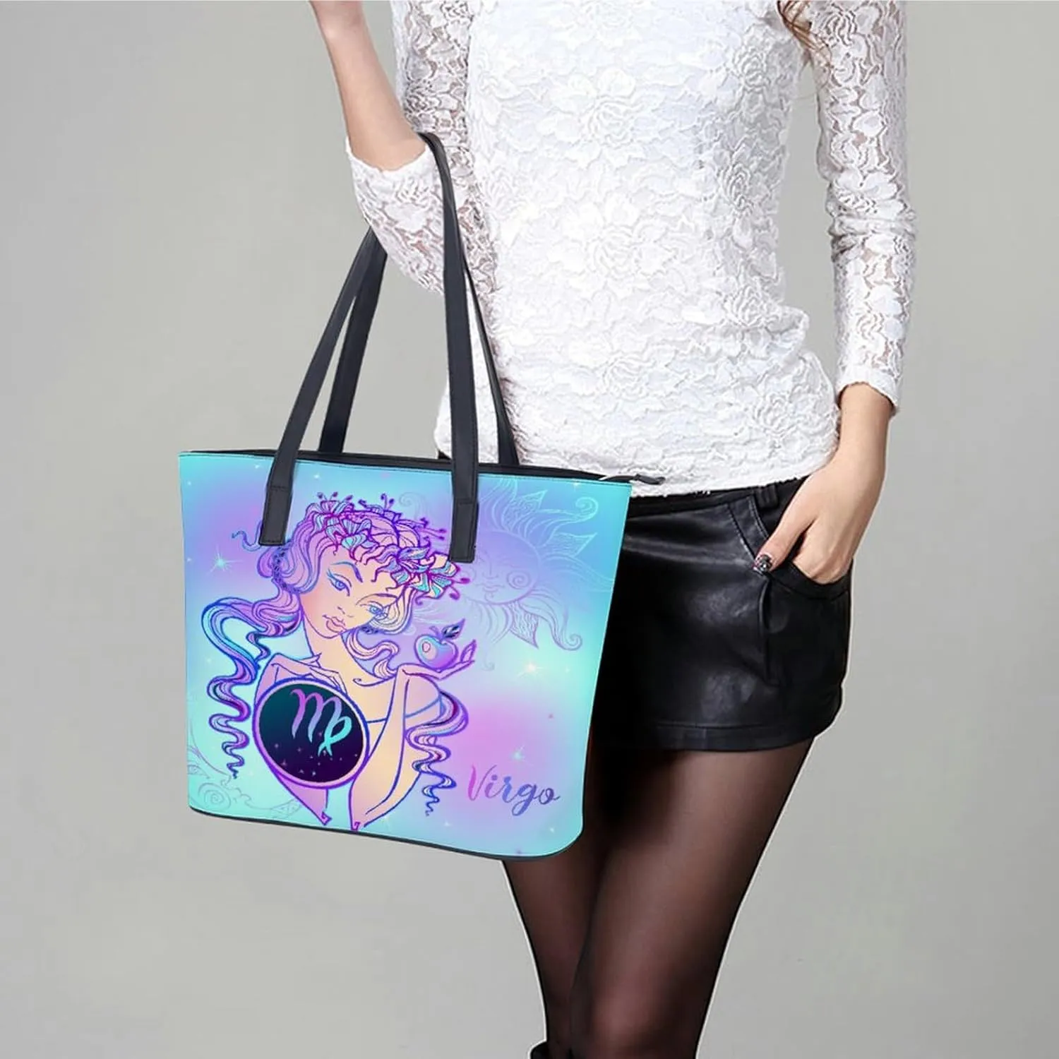 Zodiac Sign Virgo Hobo Handbags With Zipper Large Capacity Satchel Tote Bag Shoulder Bag