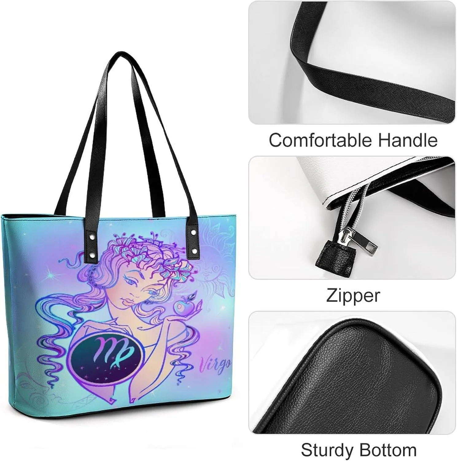 Zodiac Sign Virgo Hobo Handbags With Zipper Large Capacity Satchel Tote Bag Shoulder Bag