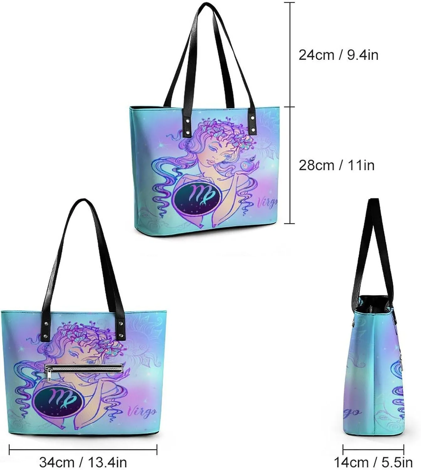Zodiac Sign Virgo Hobo Handbags With Zipper Large Capacity Satchel Tote Bag Shoulder Bag
