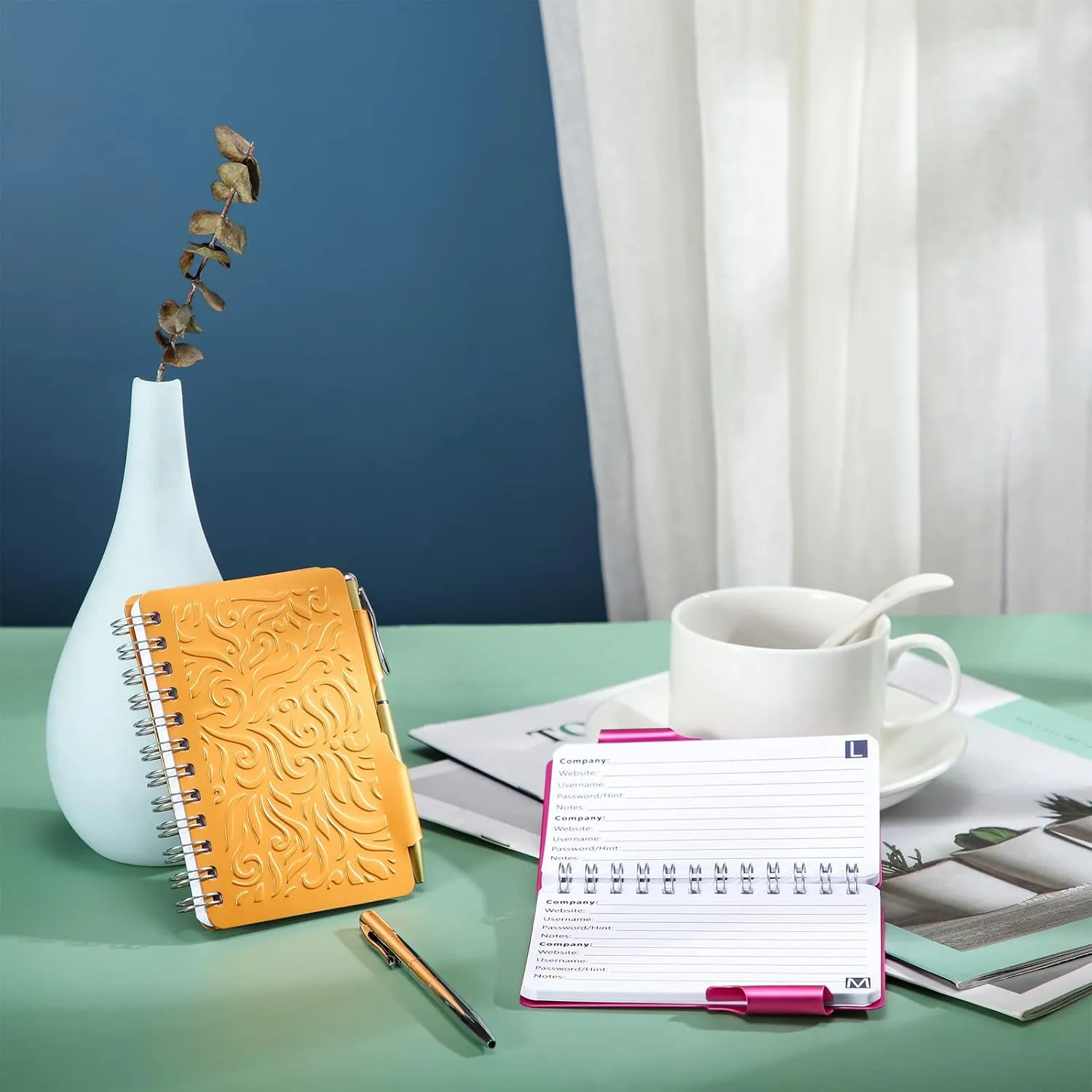 Zonon 2 Pcs Mini Password Book with Alphabetical Tabs Metal Password Keeper Book Portable Organizer Elegant Mandala Pattern Notebook with Pen, Spiral Bound for Information(Purple, Orange)