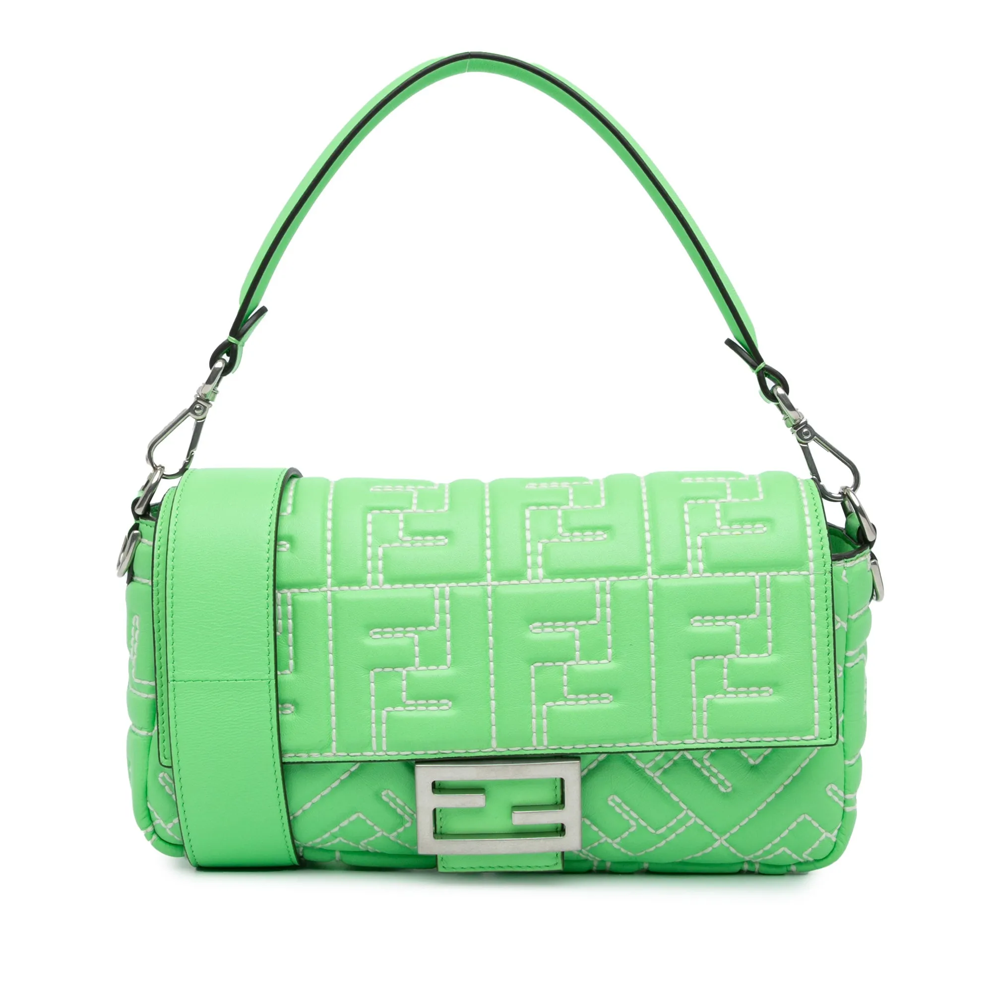 Zucca Embossed Stitched Leather Baguette Satchel