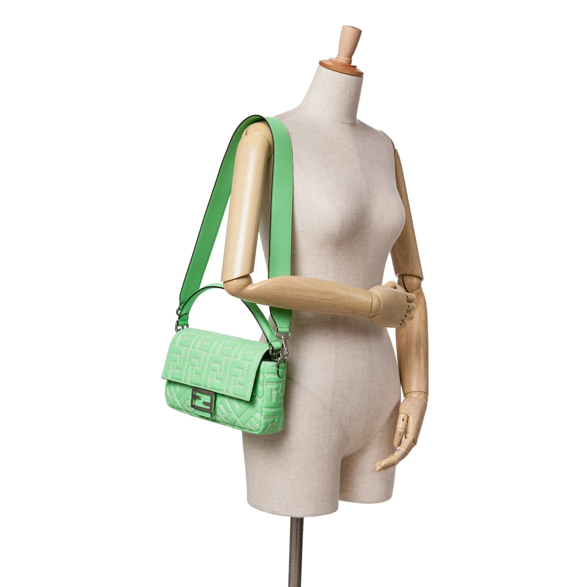 Zucca Embossed Stitched Leather Baguette Satchel