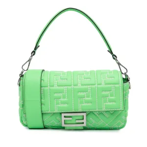 Zucca Embossed Stitched Leather Baguette Satchel