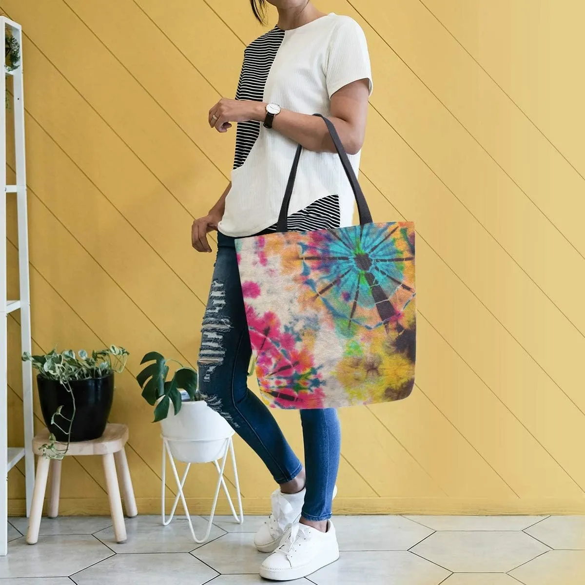 ZZKKO Japanese Cherry Canvas Tote Grocery Bag Shoulder Casual Book Bag